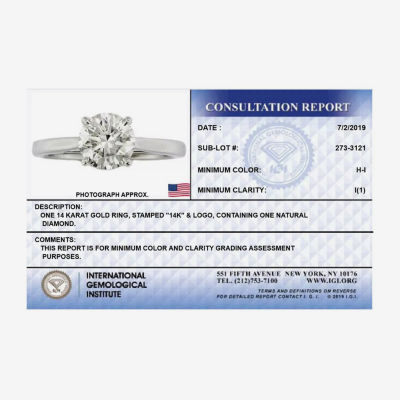 Premier Collection 1 CT. Natural Diamond Round Solitaire Engagement Ring 14K Gold