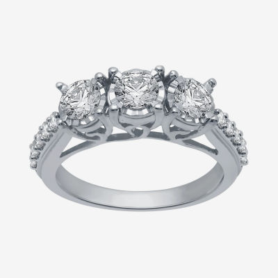 Love Lives Forever Womens 1 1/4 CT. T.W. Natural White Diamond 10K Gold Round 3-Stone Engagement Ring