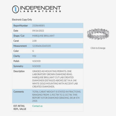 G / Vs2) CT. T.W. Lab Grown White Diamond 14K White Gold Anniversary Eternity Band