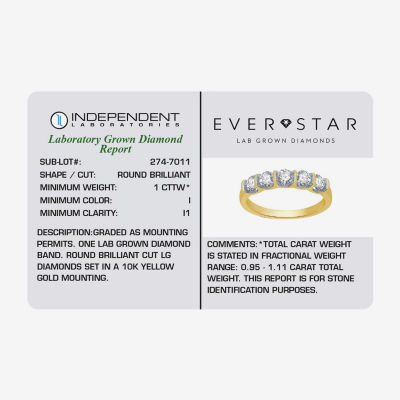 H-I / I1) 2MM 1 CT. T.W. Lab Grown White Diamond 10K Gold 5-Stone Anniversary Band