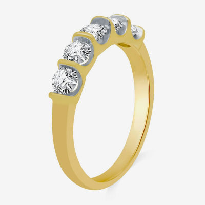 H-I / I1) 2MM CT. T.W. Lab Grown White Diamond 10K Gold 5-Stone Anniversary Band