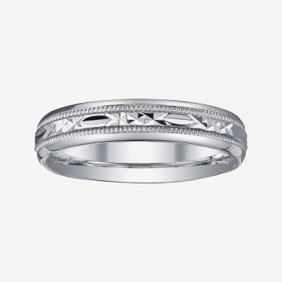 Personalized 4mm Comfort Fit Criss-Cross Sterling Silver Wedding Band