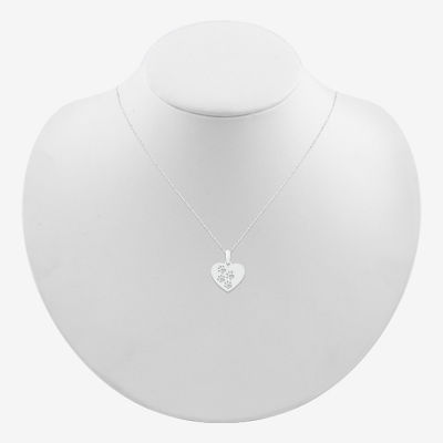 Womens 10K White Gold Cut-out Paw Print Heart Pendant Necklace