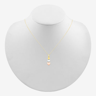 Womens 10K Tri-Color Gold Heart Pendant Necklace