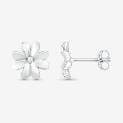 10K White Gold 8.4mm Flower Stud Earrings