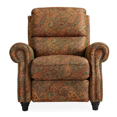 ProLounger Anna Traditional Roll-Arm Push Back Recliner in Multi-Burgundy Paisley with Nailheads