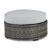 Signature Design by Ashley Harbor Court Cushioned Patio Ottoman, One Size, Gray