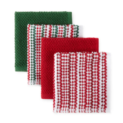 Food Network Dish Cloths- 4 piece, cotton and polyester, red and white