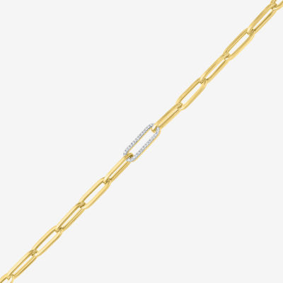 Diamond Addiction (G-H / Si2-I1) Womens 10K Gold 8 Inch Hollow Paperclip Chain Bracelet