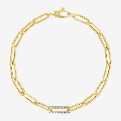Diamond Addiction (G-H / Si2-I1) Womens 10K Gold 8 Inch Hollow Paperclip Chain Bracelet