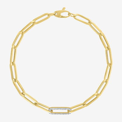 Diamond Addiction (G-H / Si2-I1) 10K Gold 8 Inch Hollow Paperclip Chain Bracelet