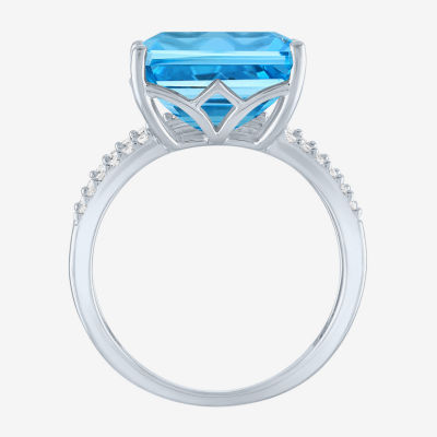 Diamond Addiction (G-H / Si2-I1) Womens 1/7 CT. T.W. Genuine Blue Topaz 10K White Gold Cocktail Ring