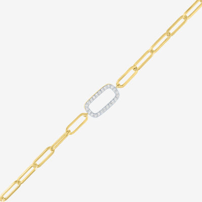 1/10 Ct.T.W. Diamond (G-H / Si2-I1) Womens 10K Gold 8 Inch Paperclip Chain Bracelet