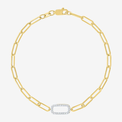 1/10 Ct.T.W. Diamond (G-H / Si2-I1) Womens 10K Gold 8 Inch Paperclip Chain Bracelet