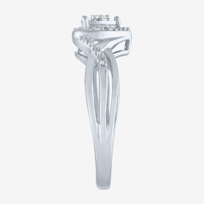 Yes, Please! Womens 1/10 CT. T.W. Natural Diamond Sterling Silver Heart Halo Cocktail Ring