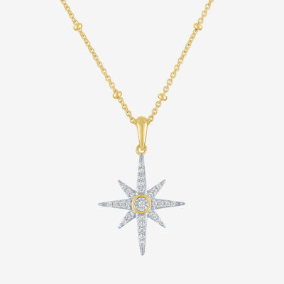 Diamond Addiction (G-H / I1-I2) North Star Womens 1/8 CT. T.W. Lab Grown White Diamond 14K Gold Over Silver Star Pendant Necklace