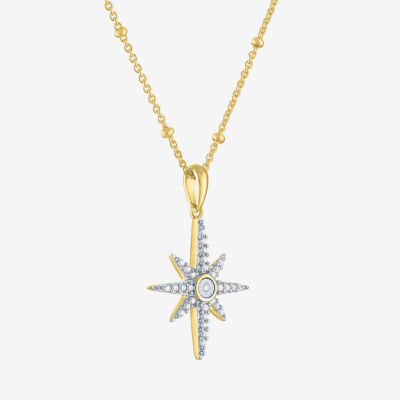 Diamond Addiction (G-H / I1-I2) North Star Womens 1/8 CT. T.W. Lab Grown White Diamond 14K Gold Over Silver Star Pendant Necklace