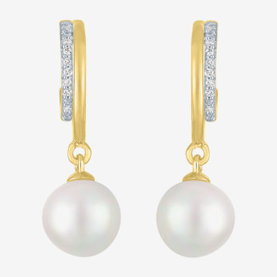 Diamond Addiction (G-H / Si2-I1) C-Hoop Diamond Accent Lab Grown White Diamond Cultured Freshwater Pearl 14K Gold Over Silver Sterling Silver Hoop Earrings