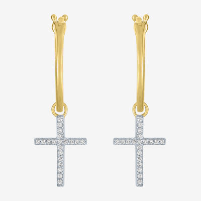 Diamond Addiction (G-H / Si2-I1) 1/10 CT. T.W. Lab Grown White Diamond Sterling Silver or 14K Gold Over Silver 34mm Cross Hoop Earrings