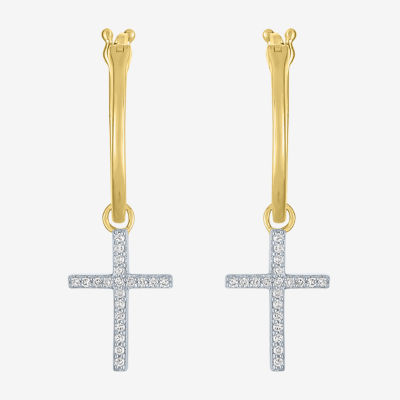 Diamond Addiction (G-H / Si2-I1) 1/10 CT. T.W. Lab Grown White Sterling Silver or 14K Gold Over 34mm Cross Hoop Earrings