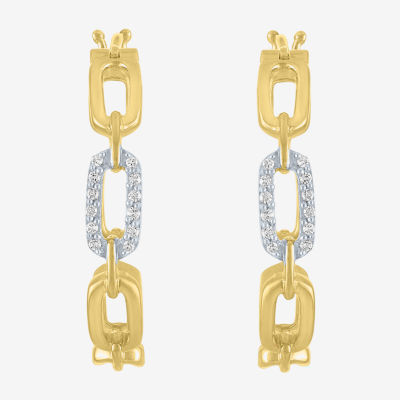 Diamond Addiction (G-H / Si2-I1) 1/10 CT. T.W. Lab Grown White Diamond 14K Gold Over Silver 1 Inch Paperclip Hoop Earrings