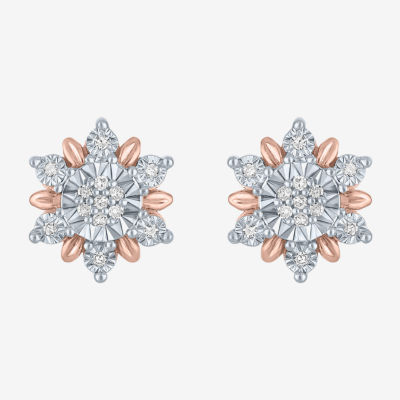 Diamond Blossom (G-H / Si2-I1) 1/10 CT. T.W. Lab Grown White Diamond 14K Rose Gold Over Silver 10.6mm Stud Earrings