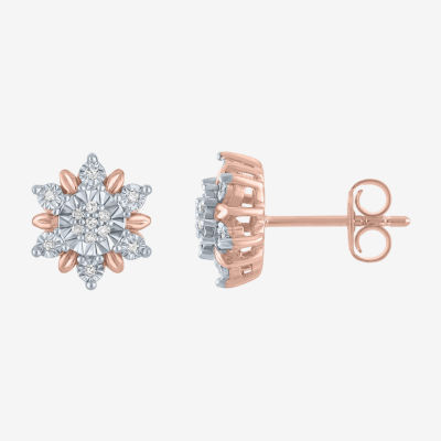 Diamond Blossom (G-H / Si2-I1) 1/10 CT. T.W. Lab Grown White Diamond 14K Rose Gold Over Silver 10.6mm Stud Earrings