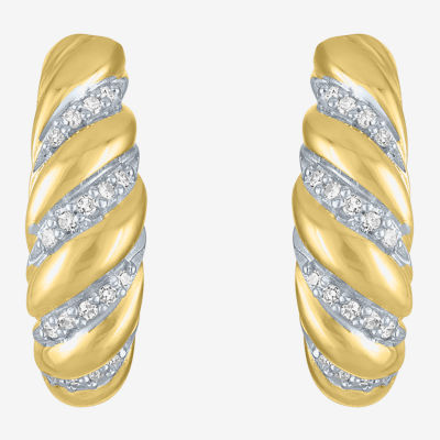 Diamond Addiction (G-H / I1-I2) Croissant Womens 1/10 CT. T.W. Lab Grown White Diamond 14K Gold Over Silver 16.2mm Hoop Earrings