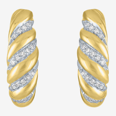 Diamond Addiction (G-H / I1-I2) Croissant 1/10 CT. T.W. Lab Grown White Diamond 14K Gold Over Silver 16.2mm Hoop Earrings