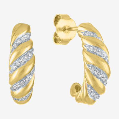 Diamond Addiction (G-H / I1-I2) Croissant 1/10 CT. T.W. Lab Grown White Diamond 14K Gold Over Silver 16.2mm Hoop Earrings