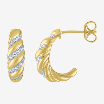 Diamond Addiction (G-H / I1-I2) Croissant 1/10 CT. T.W. Lab Grown White Diamond 14K Gold Over Silver 16.2mm Hoop Earrings