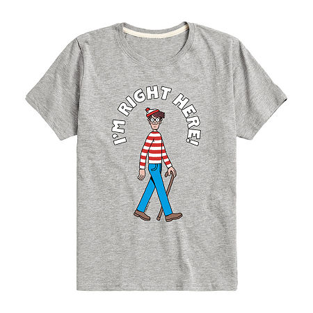 Little & Big Boys Waldo Crew Neck Short Sleeve Graphic T-Shirt, Small, Gray