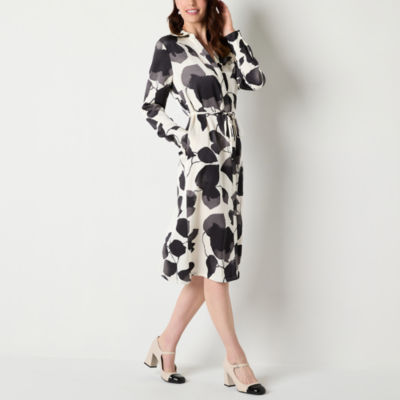 Worthington Womens Long Sleeve Abstract Shirt Dress