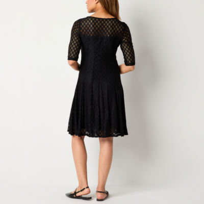 Rabbit Design Womens 3/4 Sleeve Lace Fit + Flare Dress