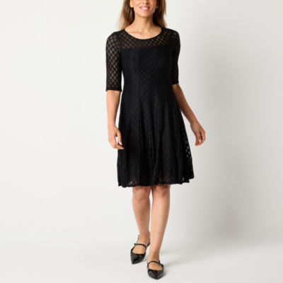 Rabbit Rabbit Rabbit Design Womens 3/4 Sleeve Lace Fit + Flare Dress ...