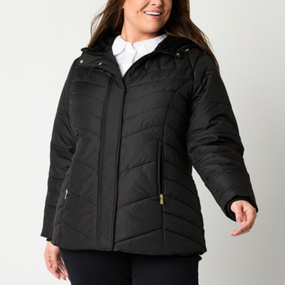 Liz Claiborne Womens Plus Hooded Midweight Puffer Jacket