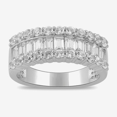 Womens Lab Created White Sapphire Sterling Silver Band