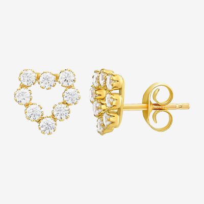 White Cubic Zirconia 10K Gold Heart Stud Earrings