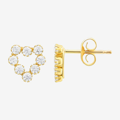 White Cubic Zirconia 10K Gold Heart Stud Earrings