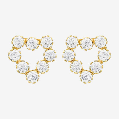 White Cubic Zirconia 10K Gold Heart Stud Earrings