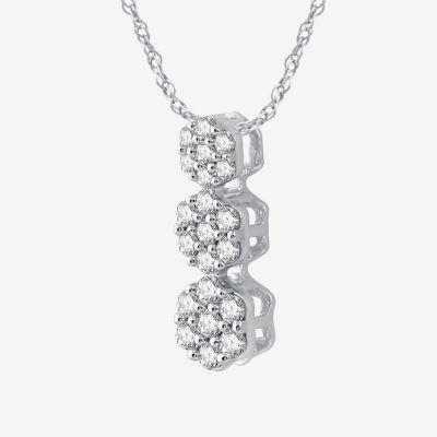 Diamond Blossom Womens 1/4 CT. T.W. Lab Grown White Diamond Sterling Silver Flower Pendant Necklace