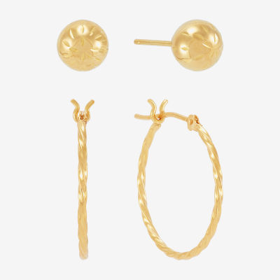 10K Gold 2 Pair Earring Set