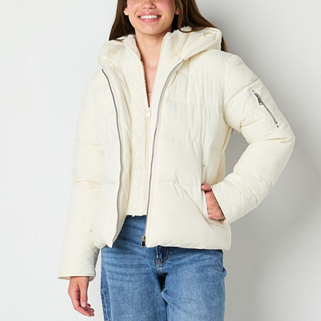 Maralyn And Me Hooded Heavyweight Womens Juniors Puffer Jacket, X-small, White