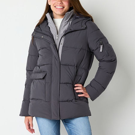 Maralyn And Me Hooded Heavyweight Womens Juniors Puffer Jacket, Small, Gray