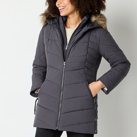 Maralyn And Me Hooded Heavyweight Womens Juniors Puffer Jacket, X-small, Gray