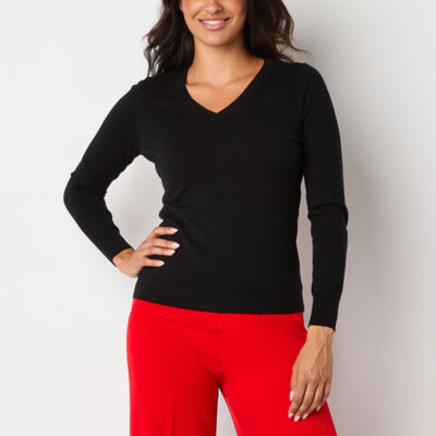 Worthington Womens V Neck Long Sleeve Pullover Sweater