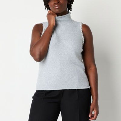 Worthington Womens Funnel Neck Sleeveless Pullover Sweater