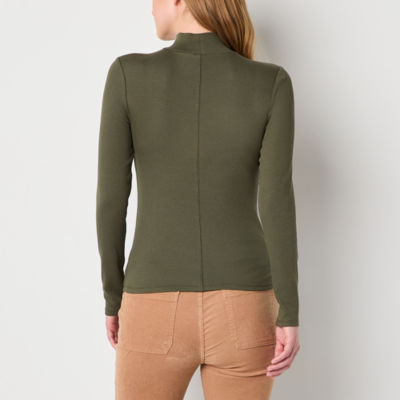 a.n.a Womens Mock Neck Long Sleeve T-Shirt