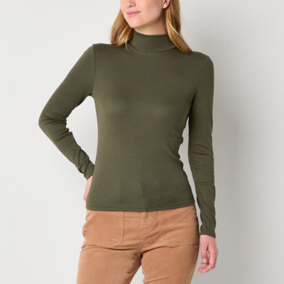 a.n.a Womens Mock Neck Long Sleeve T-Shirt
