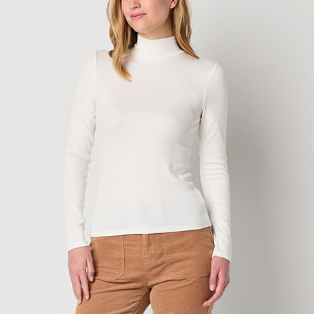 a.n.a Womens Mock Neck Long Sleeve T-Shirt, Small, White
